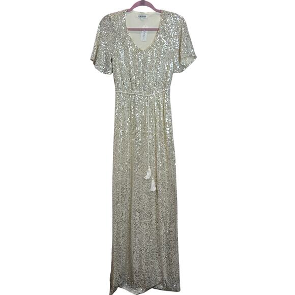 NWT Bump Biddy Maternity Event Dress Sequin Maxi Short Sleeve Small Style 9326 - Picture 1 of 8